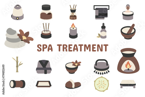 Spa Treatment Flat Vector Illustration Icon Sticker Set Design Materials