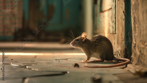 Rat in dimly lit room beside wire photo