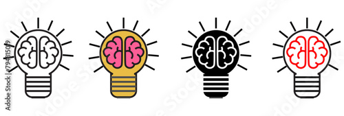 Brain in lightbulb icon logo vector illustration. Creative idea symbol template for graphic and web design collection Free Vector