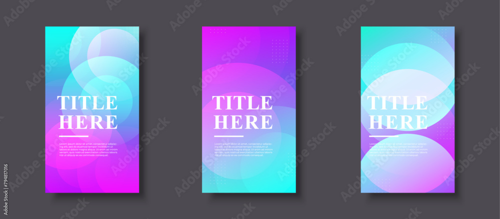Creative story background collection, purple and blue gradient, colorful, modern background,abstract , memphis ,shape circle. Vector eps 10