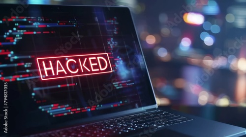 Hacked pc - Monitor Showing Bold "Hacked" Message - Threat Detection, System Intrusion, Network Vulnerability