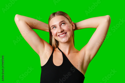 Blonde Woman in Black Tank Top Posing for Picture