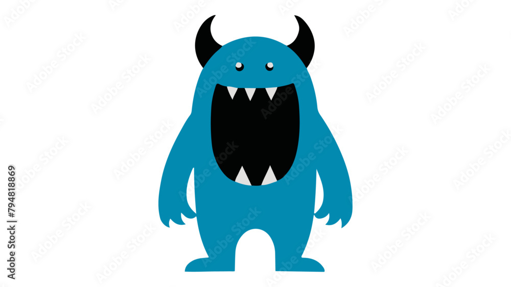Fototapeta premium illustration of a happy blue monster, vector illustration