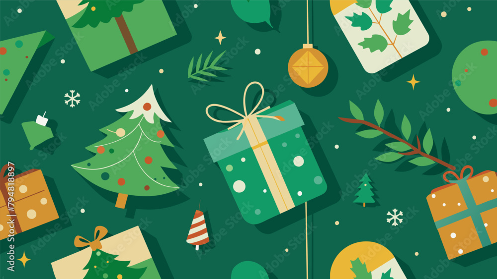 Ecofriendly wrapping paper made from recycled materials and printed with fun festive designs in shades of green. Ecofriendly wrapping paper made from recycled materials and printed with fun festive designs in shades of green.