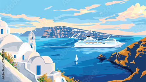 Santorini island Greece. Blue sea and the blue sky.