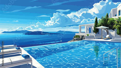 Santorini island Greece. Luxury swimming pool with se photo