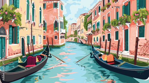 Scenic canal with gondolas and old architecture in