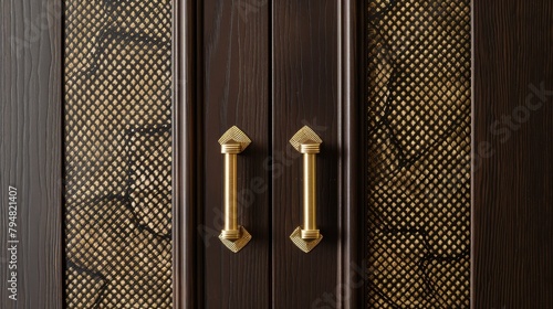 Golden handles on brown cabinet doors, a perfect example of modern luxury with a vintage touch