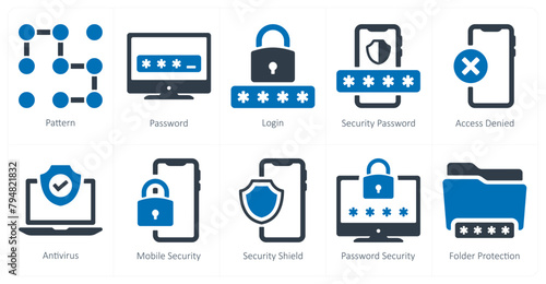 A set of 10 Security icons as pattern, password, login