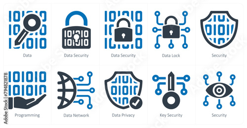 A set of 10 Security icons as data, data security, data lock