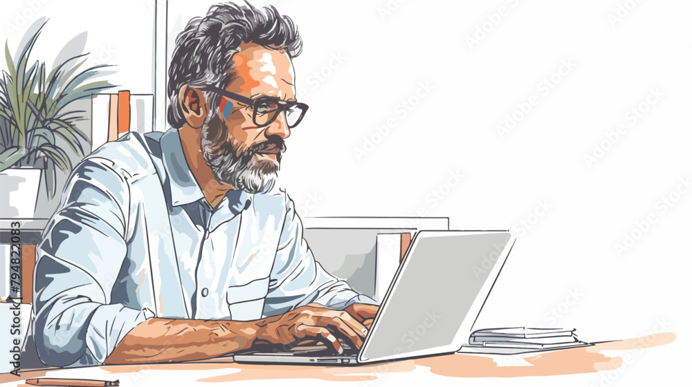 Senior software developer working on a laptop 