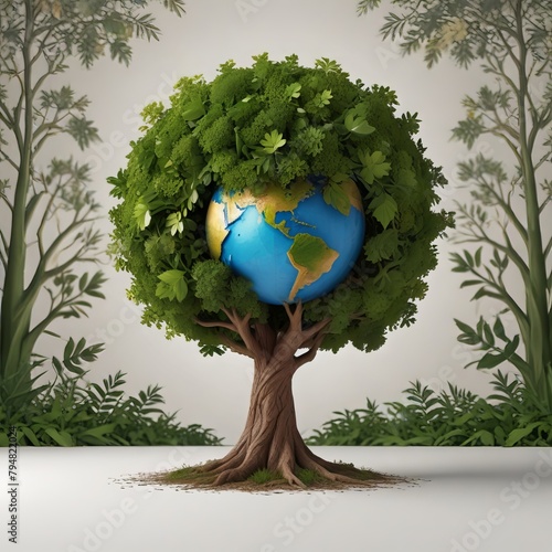 Planet vs. Plastics , Earth day concept 3d tree background. Ecology concept