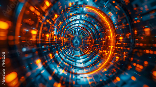 Futuristic Tunnel with Glowing Lights, Abstract Technology and Science Concept