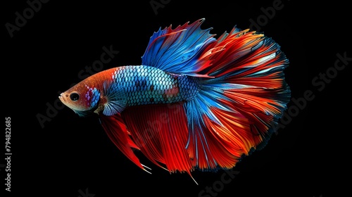 Artistic depiction of a betta fish in motion its fins resplendent in a kaleidoscope of colors perfect for illustrations in marine biology or pet care