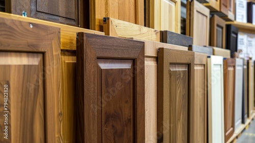 Market display of wood cabinet doors, a journey from sleek modern designs to timeless vintage