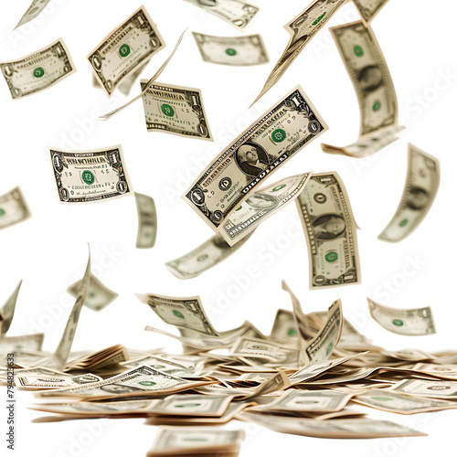 Dollars falling isolated on isolated transparent background