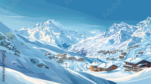 Ski resort in winter Alps. Val Thorens 3 Valleys Fran