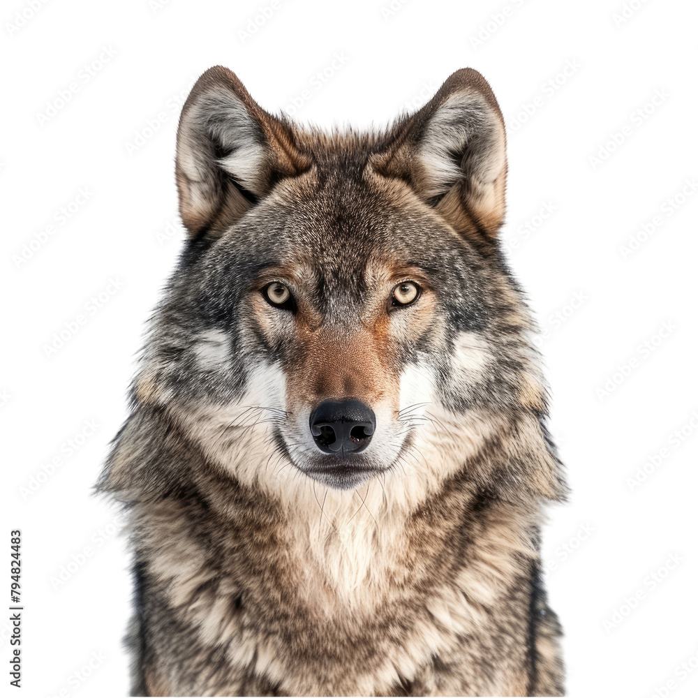 A lone wolf set against a transparent background