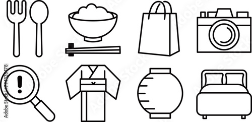 Japan tourism travel icon set.