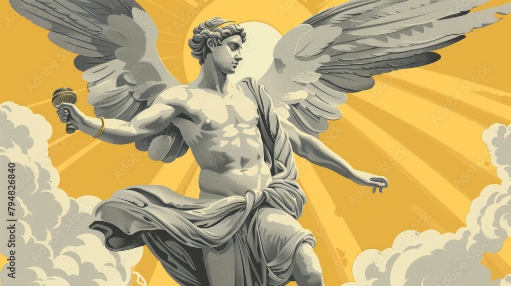 Fototapeta premium Hermes an Olympian deity in ancient Greek religion and mythology considered the herald of the gods. The protector of human heralds, travelers, thieves, merchants, and orators.