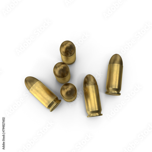 Golden color realistic 3D PNG cartridge bullet isolated on a white background