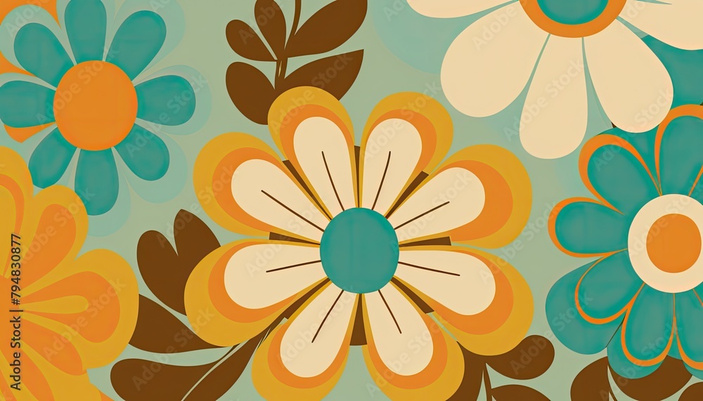Retro floral background in 70s style Retro floral background in 70s style