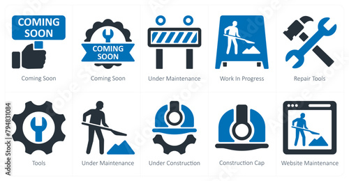 Fényképezés A set of 10 Under Construction icons as coming soon, under maintenance, work in