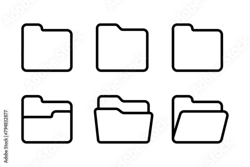 Open and closed folders outline icon set