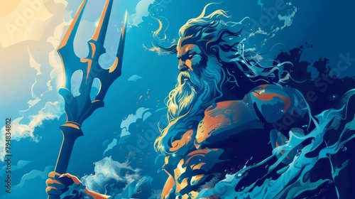 Poseidon is one of the Twelve Olympians in ancient Greek religion and mythology, presiding over the sea, storms, earthquakes and horses. photo