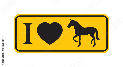 Vector yellow symbol I love horses. Isolated on white background.