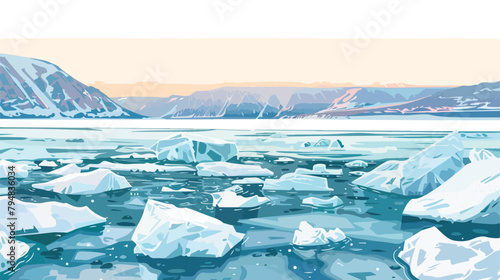 Transparent ice floes on Baikal lake at sunset. Winte