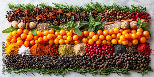 Collection of Spices and Herbs for Cooking, Colorful and Aromatic Ingredients