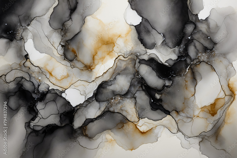 Abstraction with alcohol ink gray-white tones