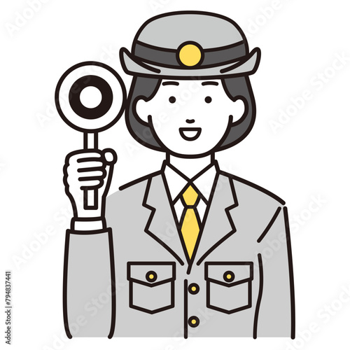 マルの札をあげる警察官イラスト