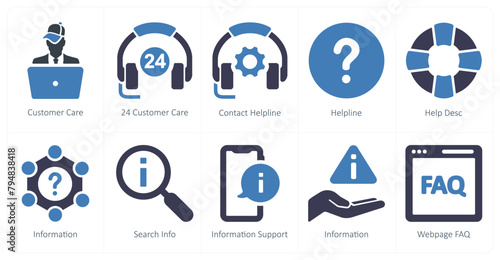 A set of 10 Customer Support icons as customer care, 24 customer care, contact helpline