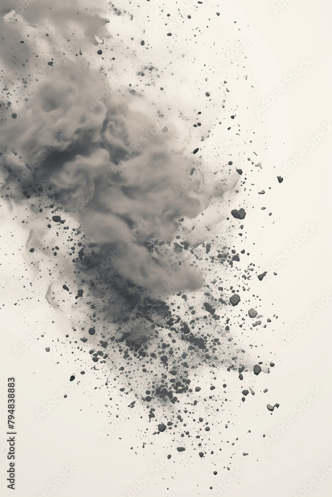 Obraz premium Grey powder dust explosion side background AI generated