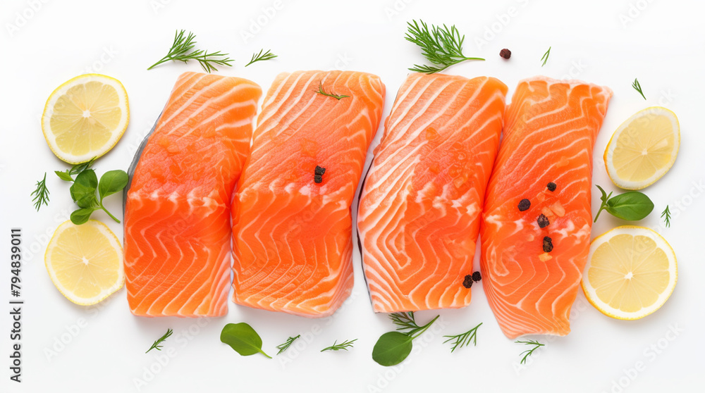 Fresh salmon fillet with parsley and lemon slices Fresh salmon fillet with parsley and lemon slices