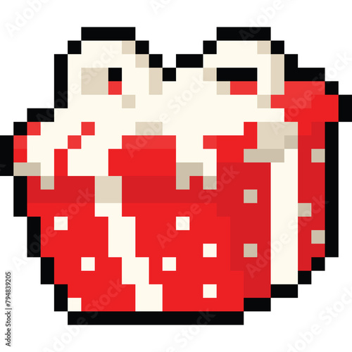 Pixel art cartoon red gift box icon