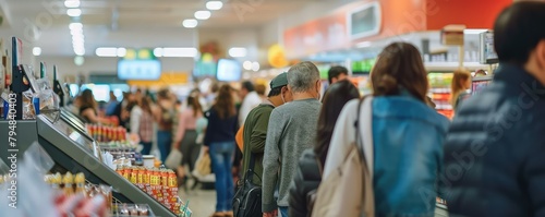 Customers waiting in line at grocery store photo