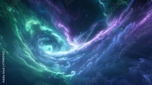 Aurora  A captivating 3D representation of the aurora borealis  with vivid streaks of green and purple