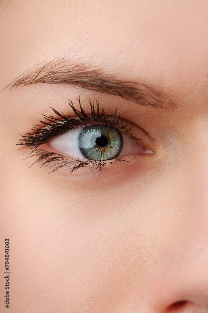 Obraz premium Close up of young female blue eye