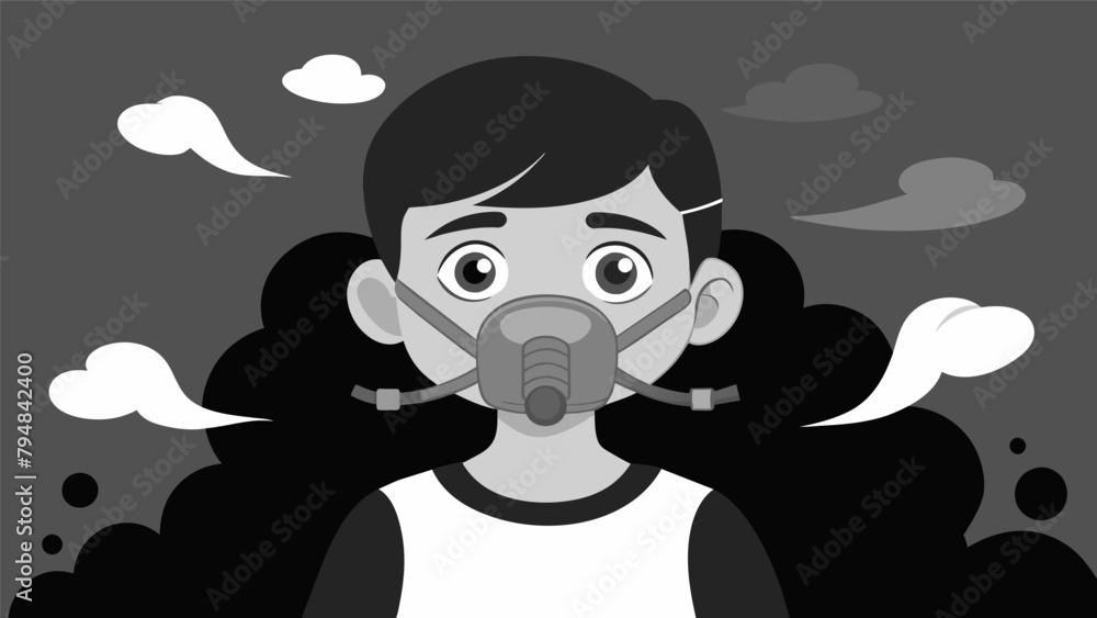 A black and white photo of a child wearing an oxygen mask representing the consequences of air pollution and the importance of clean air A black and white photo of a child wearing an oxygen mask representing the consequences of air pollution and the importance of clean air