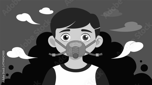 A black and white photo of a child wearing an oxygen mask representing the consequences of air pollution and the importance of clean air