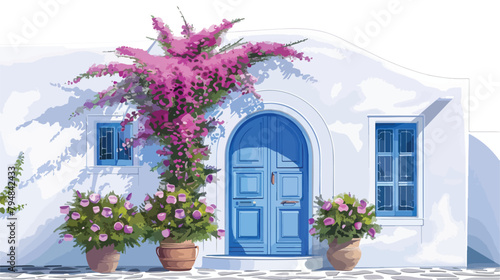 White architecture on Santorini island Greece. Blue