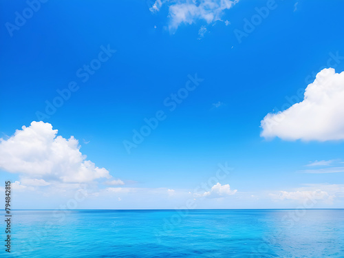 Default Beautiful sea and ocean with clouds on blue sky. Generative AI