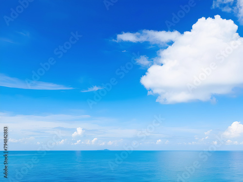 Default Beautiful sea and ocean with clouds on blue sky. Generative AI