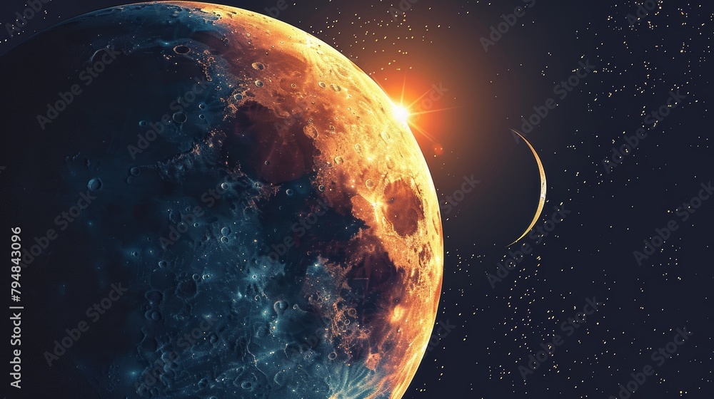 Obraz premium Eclipse: A vector illustration of a partial lunar eclipse