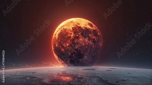 Moon: A 3D animation of a lunar eclipse, showing the gradual darkening of the moon photo