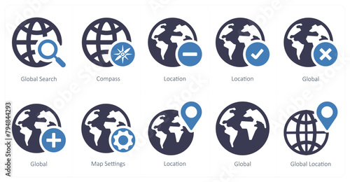 A set of 10 Navigation icons as global search  compass  location