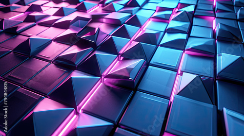 Colorful High-Tech Surface with Tetrahedrons Illuminated Futuristic Design photo